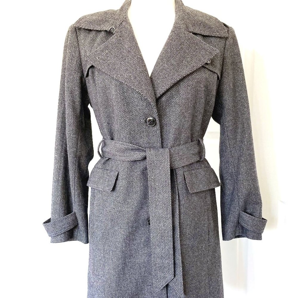 BANANA REPUBLIC Wool Blend Gray Tweed Belted Coat - Size Medium